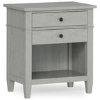SIMPLIHOME Carlton Bedside Table - 24 inch Wide Solid Wood Nightstand Table in Rustic Natural Aged Brown, Transitional Bedroom Side or End Table with 2 Drawers, Open Storage Shelf and Bronze Hardware