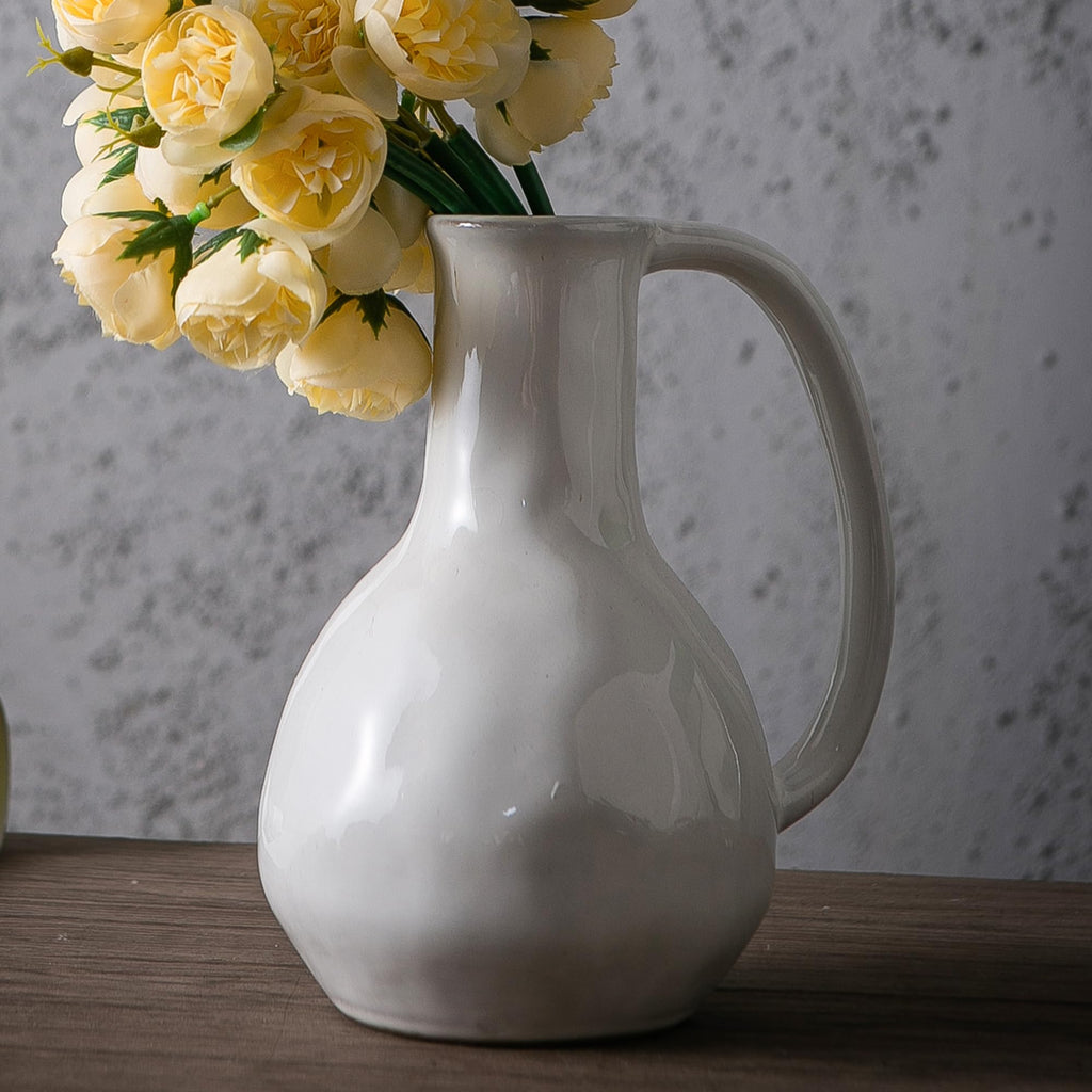 Tanvecle Blue Ceramic Vase with 2 Handles, Modern Farmhouse Decor, Rustic Terracotta Pottery, Decorative Flower Vases, Clay Small Vase, Centerpiece for Dining Table - 7 Inch Tall