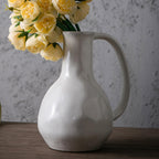 Tanvecle Blue Ceramic Vase with 2 Handles, Modern Farmhouse Decor, Rustic Terracotta Pottery, Decorative Flower Vases, Clay Small Vase, Centerpiece for Dining Table - 7 Inch Tall