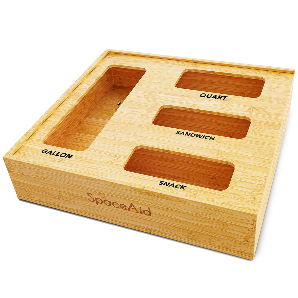 SpaceAid Bag Storage Organizer for Kitchen Drawer, Bamboo Organizer, Compatible with Gallon, Quart, Sandwich and Snack Variety Size Bag (1 Box 5 Slots)