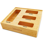 SpaceAid Bag Storage Organizer for Kitchen Drawer, Bamboo Organizer, Compatible with Gallon, Quart, Sandwich and Snack Variety Size Bag (1 Box 4 Slots), 2.5" High