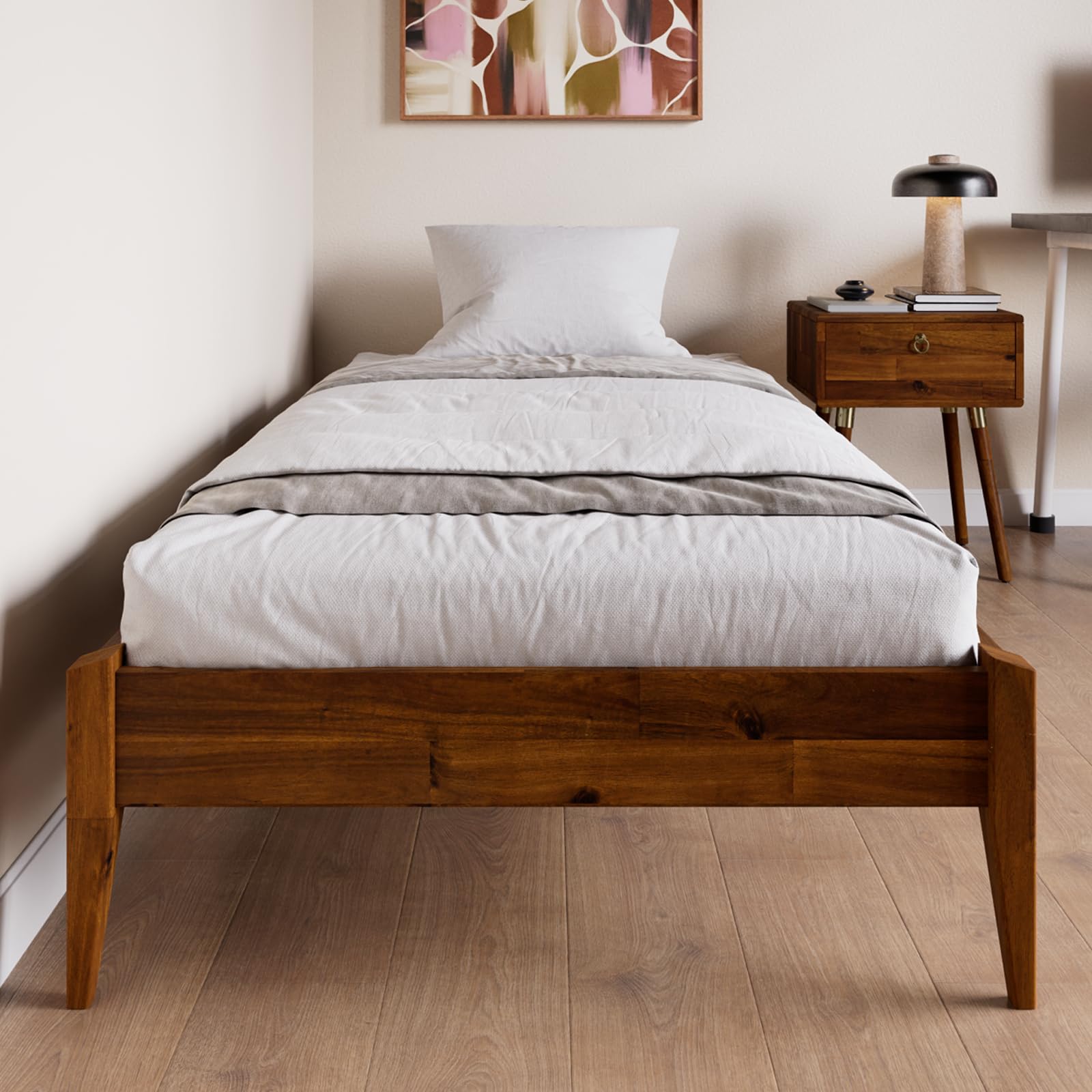 Bme Alden Solid Wood Nightstand/Side Table/End Table, Fully Assembled, with 1-Drawer for Mid Century Bedroom and Living Room, (12mm), Dark Chocolate