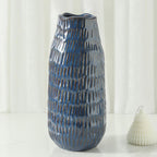Uiddo 12.6 Inch Mat Blue Modern Handmade Ceramic Vase, Rustic Farmhouse Decorative Flower Vases for Home Decor,Pampas Grass Bouquet, Living Room,Kitchen,Office,Bedroom,Centerpiece Table Decorations