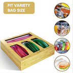 Bamboo Food Bag Storage Organizer for Kitchen Drawer, Baggie Holder for Solimo, Glad, Hefty Gallon, Quart, Sandwich and Snack Variety Size Bags (1 Box 4 Slots)