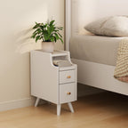 AQIMUELE Small Nightstand with Drawers, Solid Wood Bedside Table, Narrow Walnut Nightstand for Bedroom