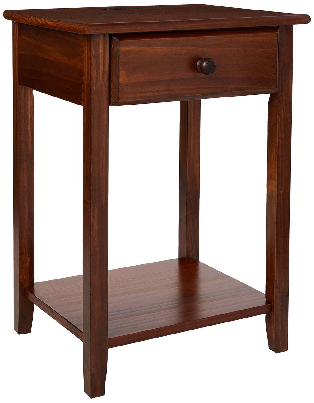Casual Home Owl Night Stand with USB Port Charging Station and Drawer, 17.5"W x 14.25"D x 24.5"H, Warm Brown