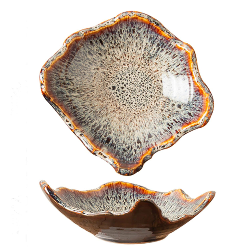 8" Small Ceramic Decorative Bowl 1 Pice – Irregular Rim Reactive Glaze Candy Bowl, Berry Bowl, Entryway Catchall, Japanese Style Fruit Dish for Tabletop or Home Decor (Blue)