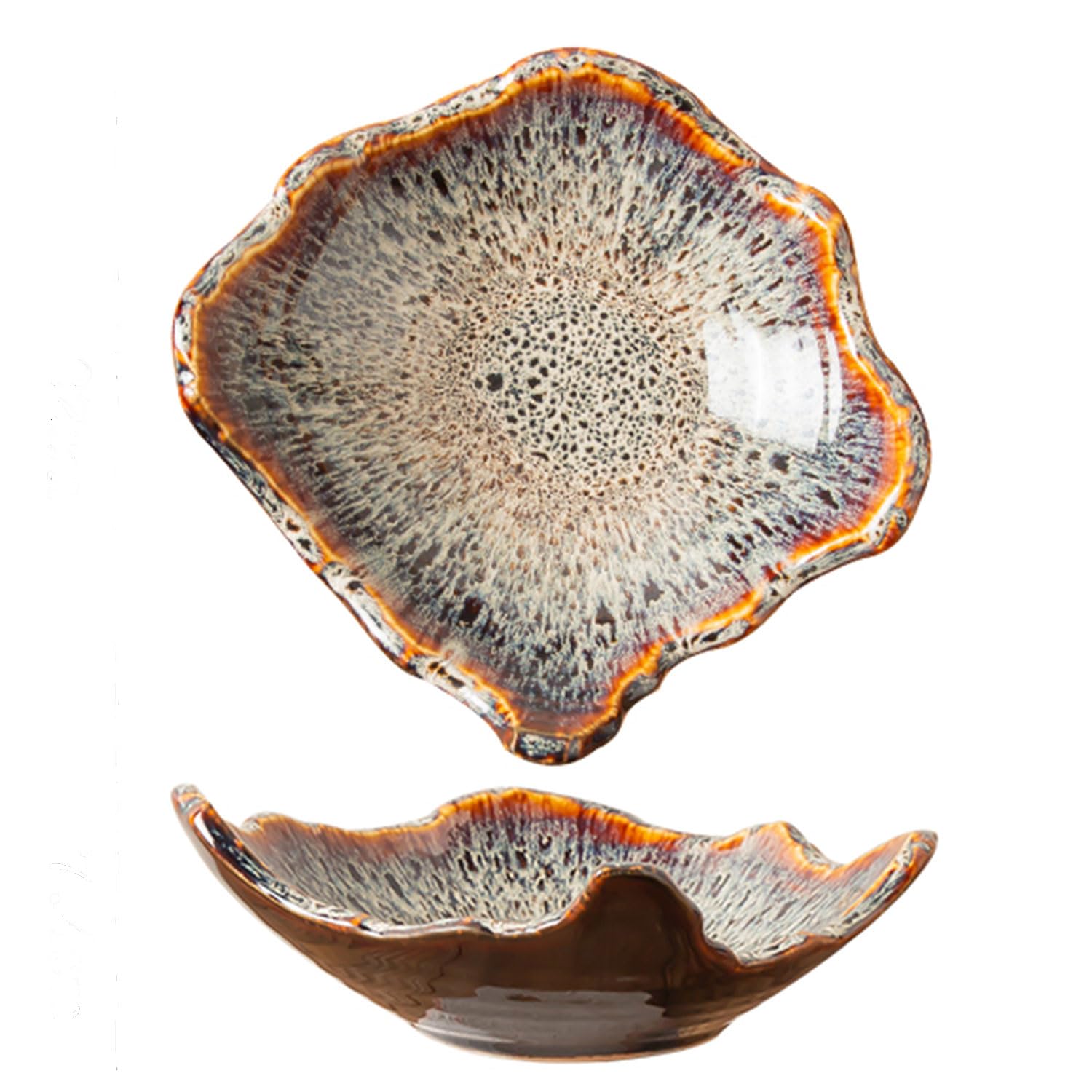 8" Small Ceramic Decorative Bowl 1 Pice – Irregular Rim Reactive Glaze Candy Bowl, Berry Bowl, Entryway Catchall, Japanese Style Fruit Dish for Tabletop or Home Decor (Blue)