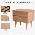 Solid Wood Nightstand,Oak Wooden Mid Century Night Stand with 2-Silent Drawer,Small Bedside Table for Bedroom, Living Room and Dorm (19.29H,Natura