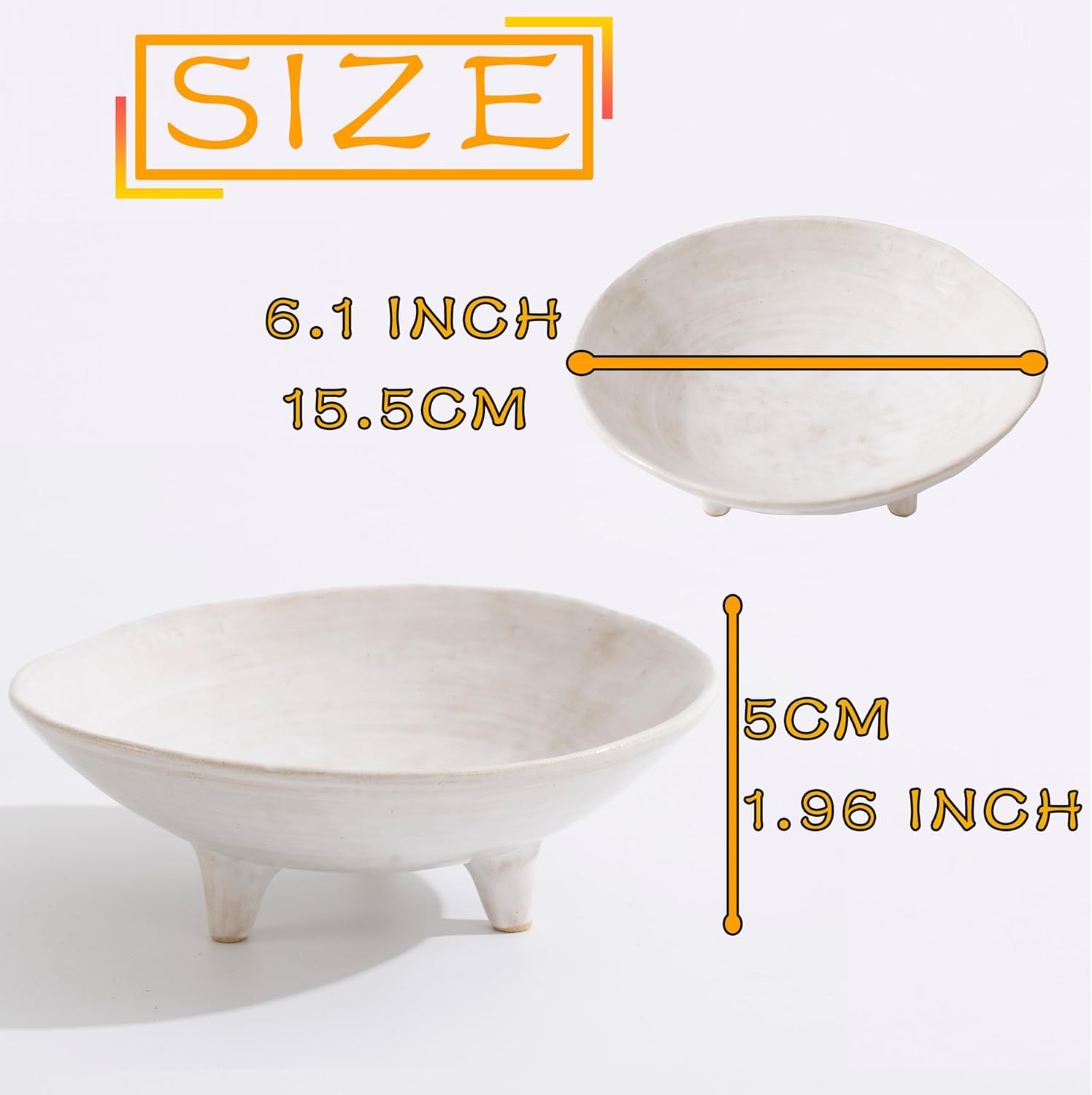 6" Small Decorative Bowl, Multi-Purpose Decorative Bowls for Keys, Candy and Home Decor, Ceramic Bowl （Retro White）