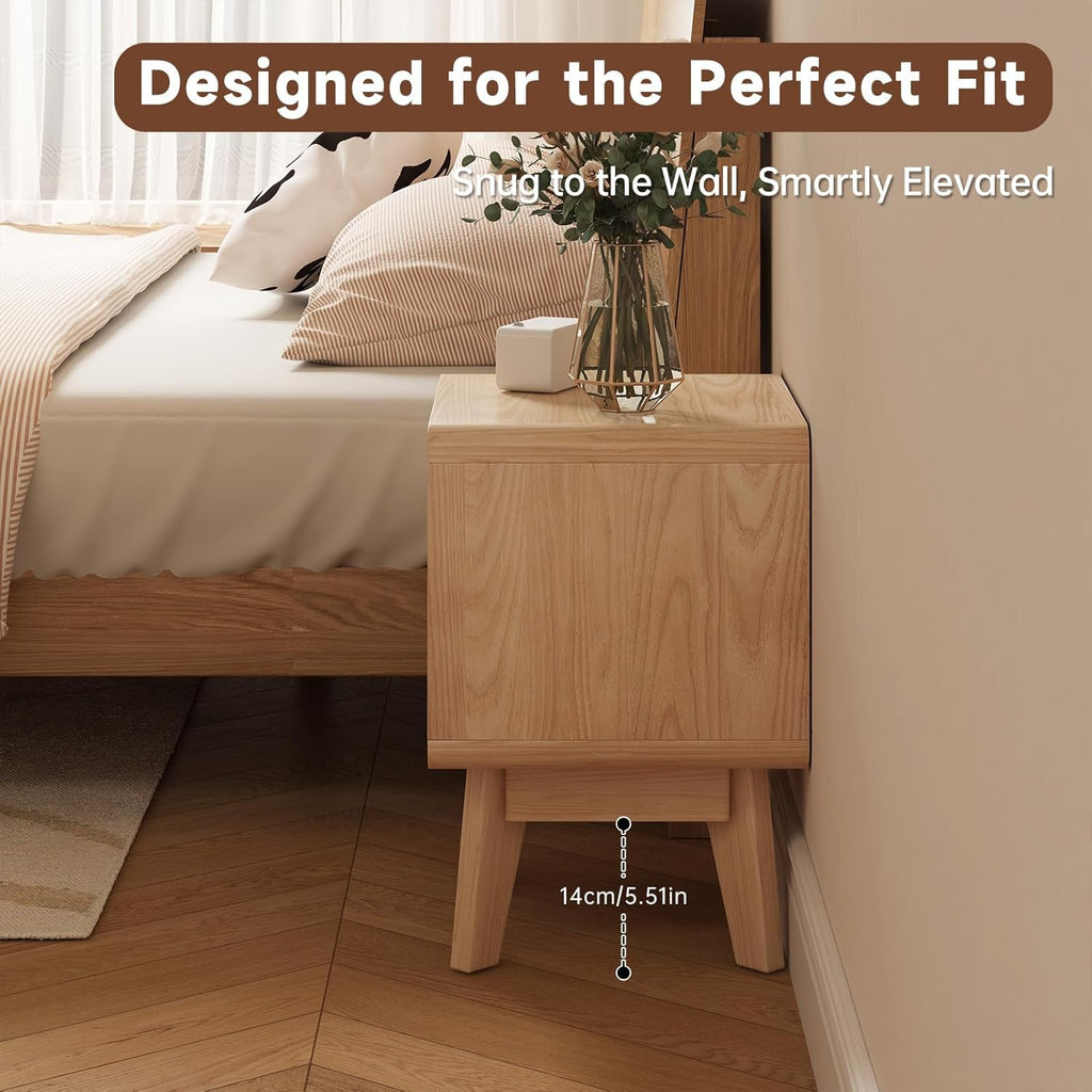 Solid Wood Nightstand, Mid-Century Modern Night Stand with Drawer & Open Shelf, Compact Bedside Tables for Bedroom, Office, Small Spaces, Light Natural Finish, Pre-Assembled