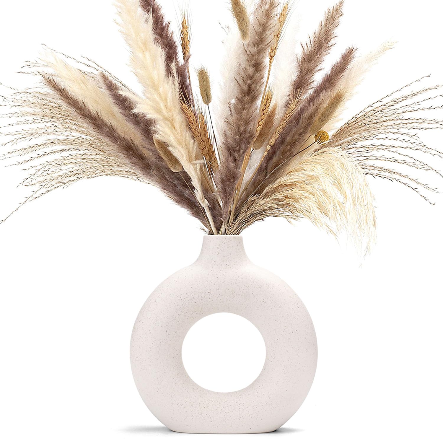 CEMABT Black Donut Vase Hollow Ceramic Vase for Flowers Handmade Minimalist Boho ins Style Modern Home Decor for Wedding Dinner Table Party Living Room Office Bedroom