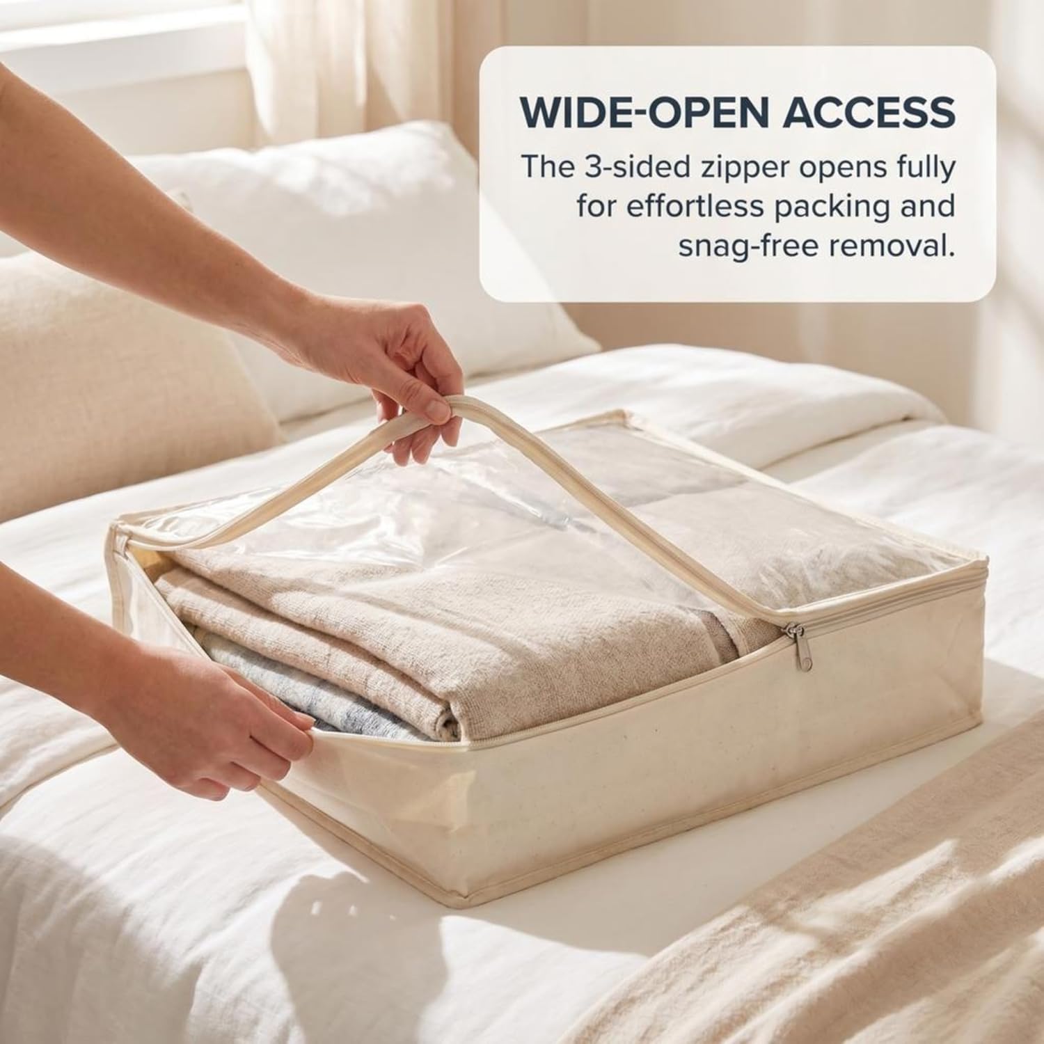 Household Essentials Canvas Sweater Storage Bags 2 Pack, Breathable Under Bed & Closet Organizer with Clear Window & Zipper, Soft-Sided Storage for Sweaters, Blankets & Linens