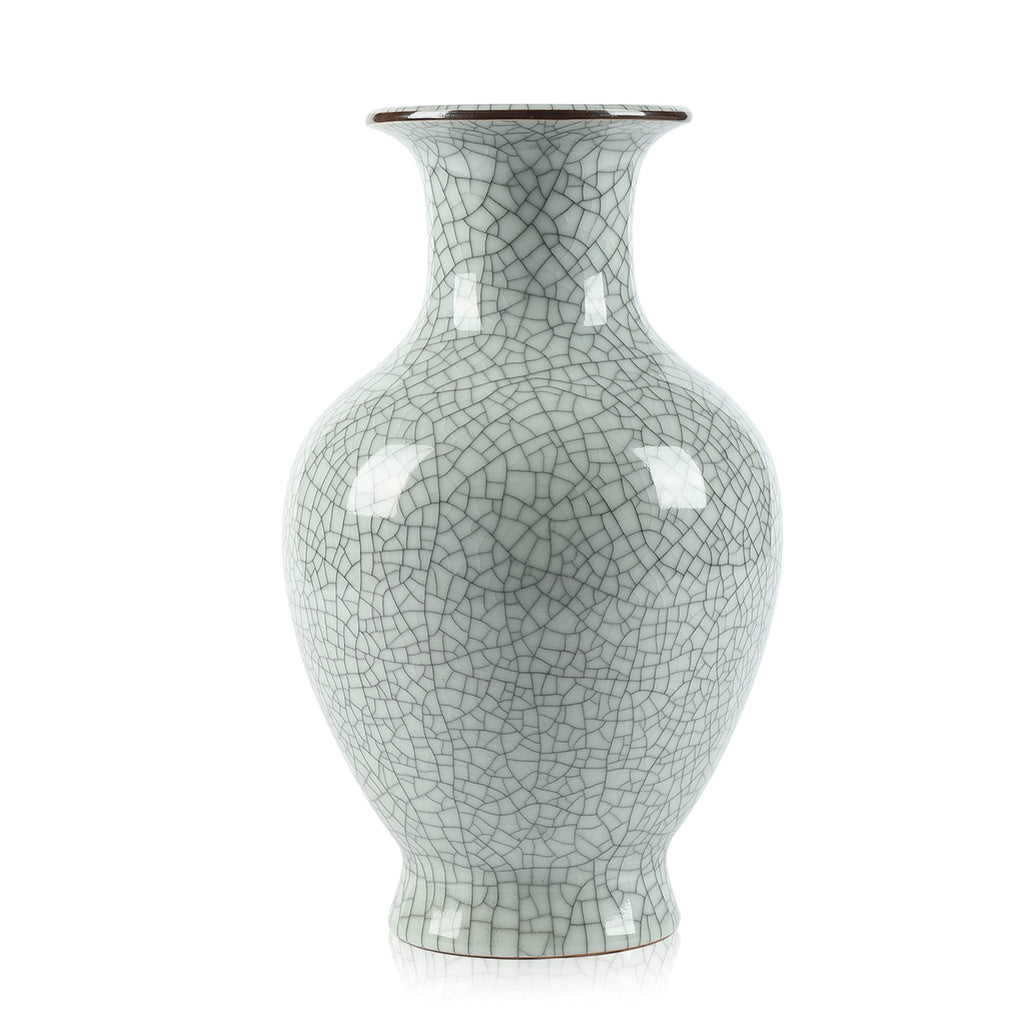 Chinese Ceramic Art Handmade Antique ice Crack Glaze vases Big China Porcelain Flower Bottle Vase for Home Decoration(Green)