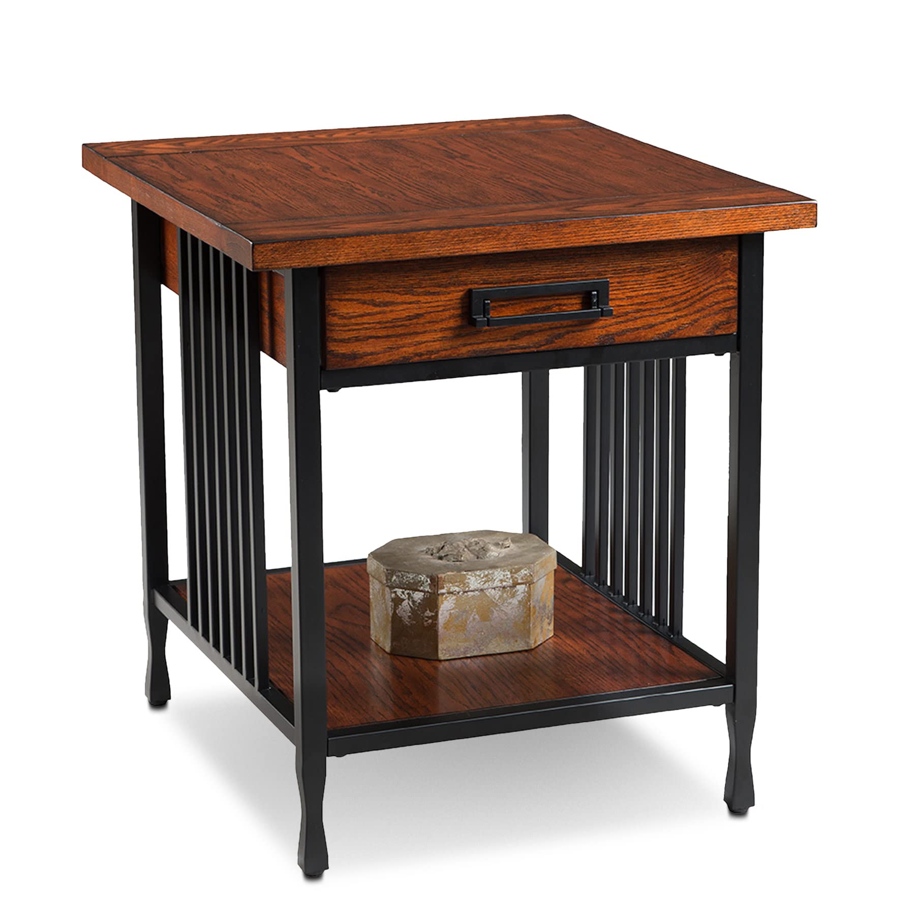 Leick Home Mission End Table, Solid Wood Construction, 1 Storage Drawer, Bottom Display Shelf, Slatted Sides, Easy-Assembly, Medium Oak, 25.0 in. W x 22.0 in. L x 23.0 In. H, 8207
