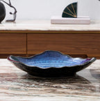 Large Ceramic Decorative Bowl – Blue Reactive Glaze Centerpiece Bowl, Modern Coffee Table Decor Dish, Entryway Catchall Key Bowl, Decorative Fruit Bowl for Dining Table Living Room (12” Dish)