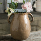 Tanvecle Blue Ceramic Vase with 2 Handles, Modern Farmhouse Decor, Rustic Terracotta Pottery, Decorative Flower Vases, Clay Small Vase, Centerpiece for Dining Table - 7 Inch Tall