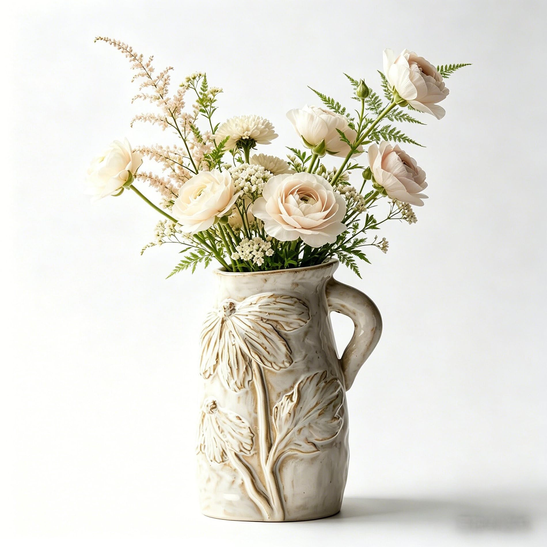 Small Ceramic Vase for Flowers - Handmade Decorative Pitchers Vase,Modern Boho Ins Style Decorative Vase for Fresh or Dried Flowers,Unique Cute Decor Small Vase for Home Decor