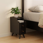 AQIMUELE Small Nightstand with Drawers, Solid Wood Bedside Table, Narrow Walnut Nightstand for Bedroom