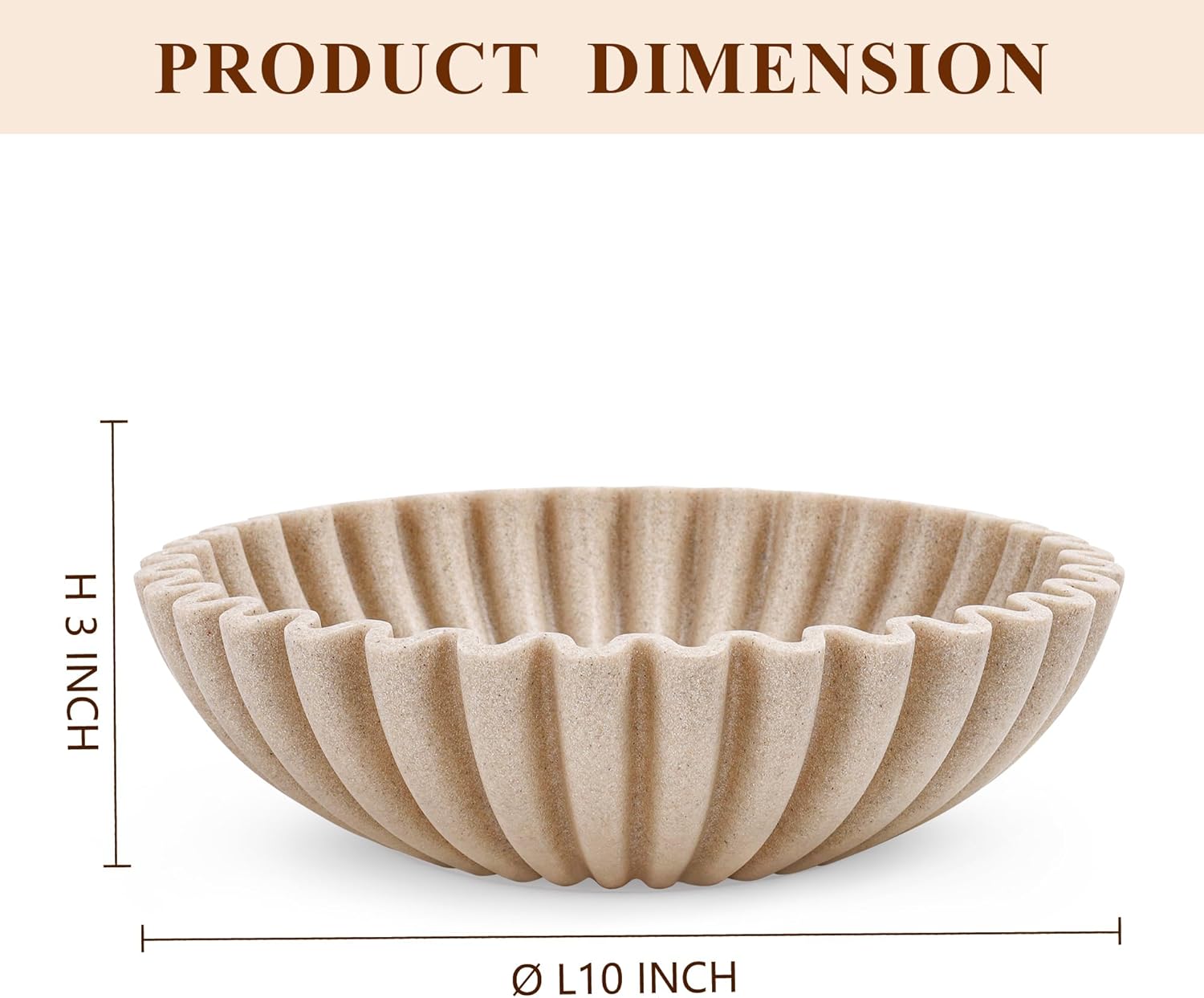 YMXYJM Large Decorative Bowl, Modern Handicraft Bowls for Home Decor, Fruit Bowl for Kitchen Counter, Ruffle Decor, Stylish Key Bowl for Entry Table, Artificial Stone Beige