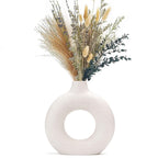CEMABT Black Donut Vase Hollow Ceramic Vase for Flowers Handmade Minimalist Boho ins Style Modern Home Decor for Wedding Dinner Table Party Living Room Office Bedroom