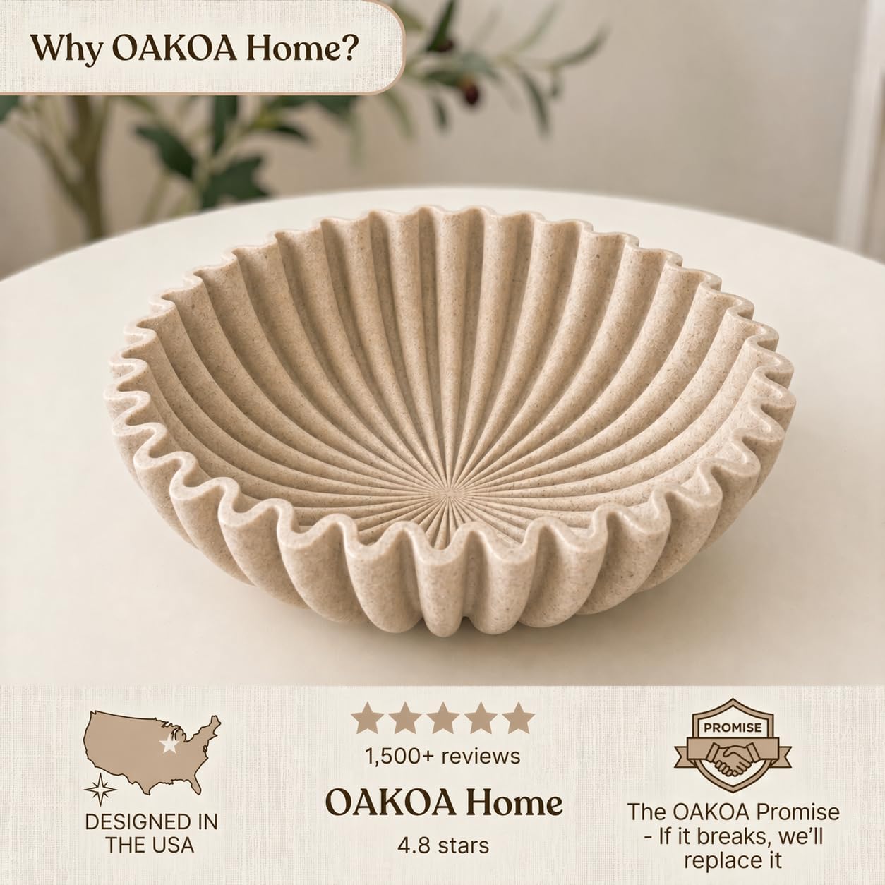 OAKOA Large Decorative Bowl for Home Decor - Purse Bowl Decor - Key Bowl for Entryway Table - Coffee Table Bowl - Organic Modern Home Decor