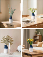 Ceramic Vase – 5.9” Tall Handmade Blue and White Glazed Pottery for Home Decor – Modern Asymmetrical Flower Vase for Living Room, Shelf, Table Centerpiece – 18oz / 500ml