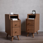 AQIMUELE Small Nightstand with Drawers, Solid Wood Bedside Table, Narrow Walnut Nightstand for Bedroom