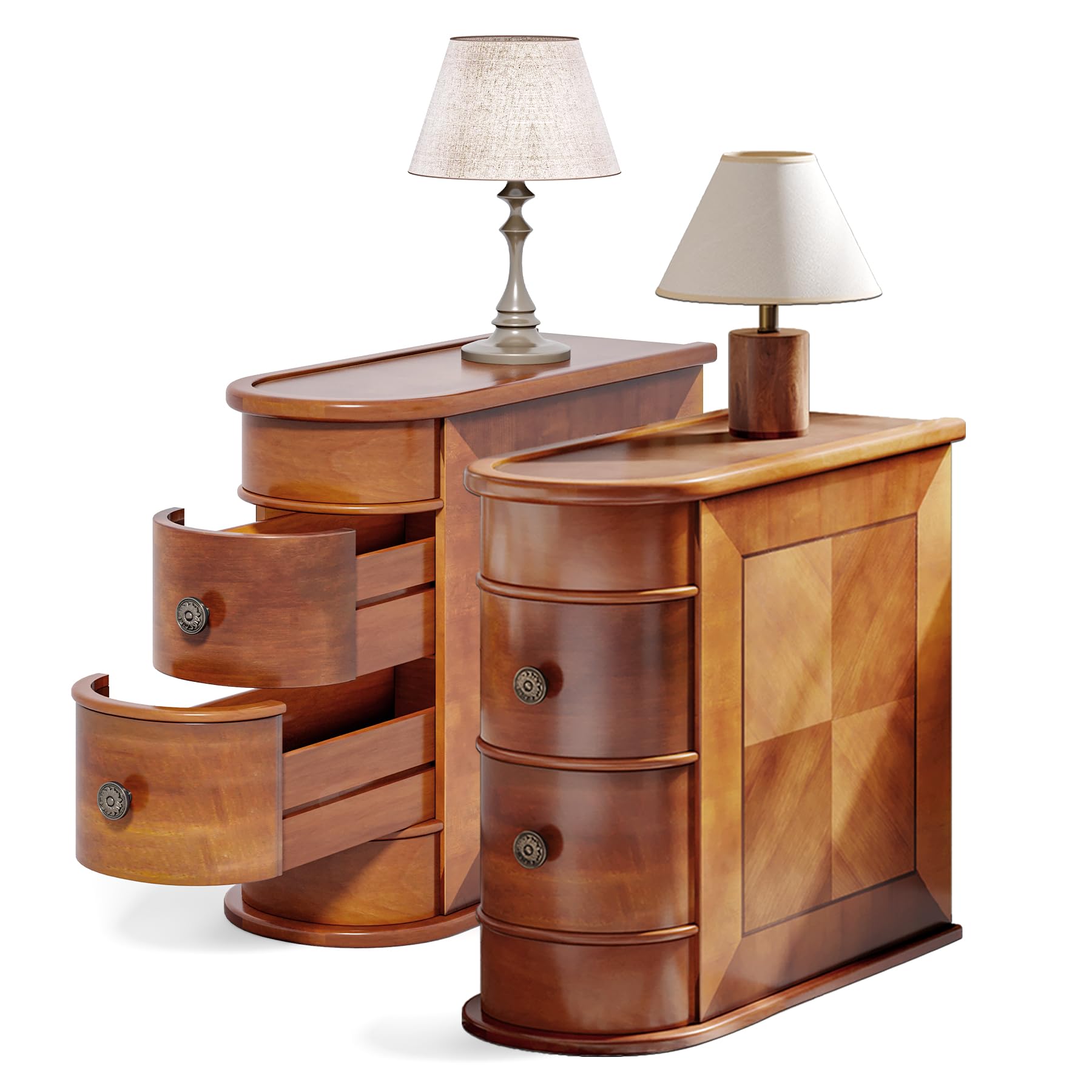 LITTLE TREE Wood End Table with 2 Drawers Sofa Side Table, No Assembly Required Vintage Slim Nightstand Bedside Table for Bedroom