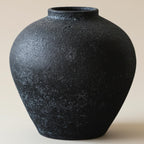 Handemade Large Round Vase for Centerpieces, White Rustic Vase Farmhouse Decor, Distressed Textured for Home Decorations, Earthy Room Decor Aesthetic, Stone Look Ceramic Clay Pottery, 9 inch