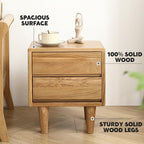 Solid Oak Wood Nightstand, Bedside Table with 2 Drawer, Mid-Century Luxury Night Stand, Modern Sofa Side End Table, Farmhouse Wooden Night Stand Bedside Table for Bedroom, Easy Assembly, Natural Color