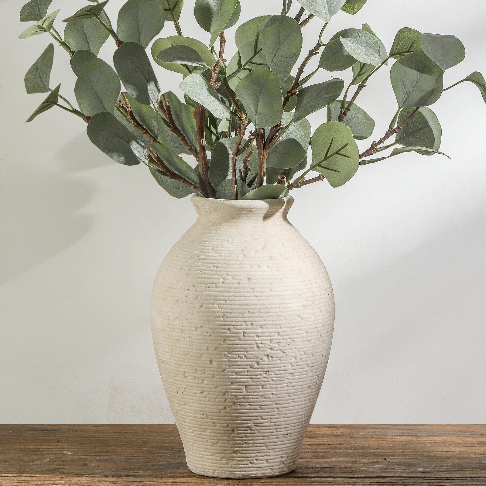 Vanselia Ceramic Flower Vase Home Decor - Farmhouse Table Vases Rustic Vintage Living Room Kitchen Bedroom Decorations for House Book Shelf Office Coffee Desk Dining Fireplace (7.4" Rustic)