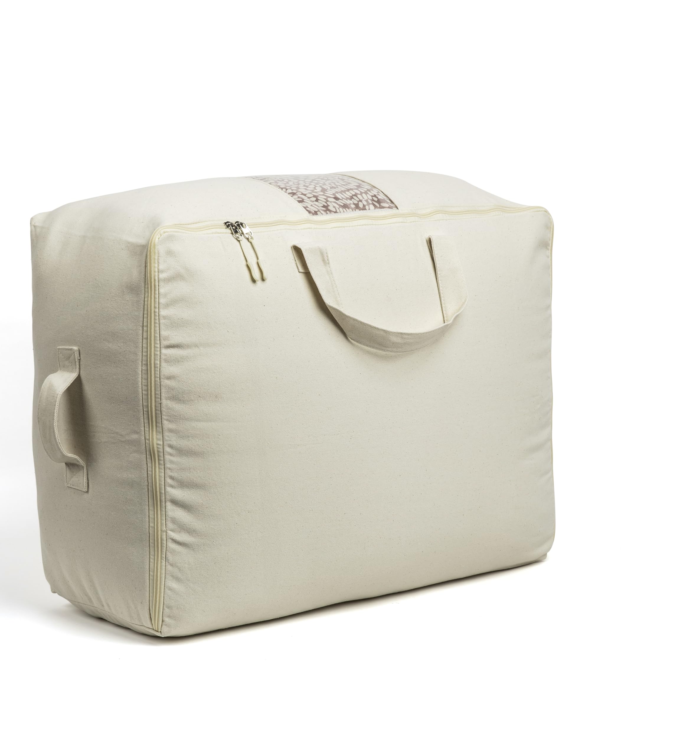Soft Canvas Storage Bags with Zipper. Thick Breathable, 2pc King/Queen Comforter Organizer. Four Carrying Handles and Window. Large 25x19x9in Bag for Sheets Blankets Bedding Pillows, Clothes