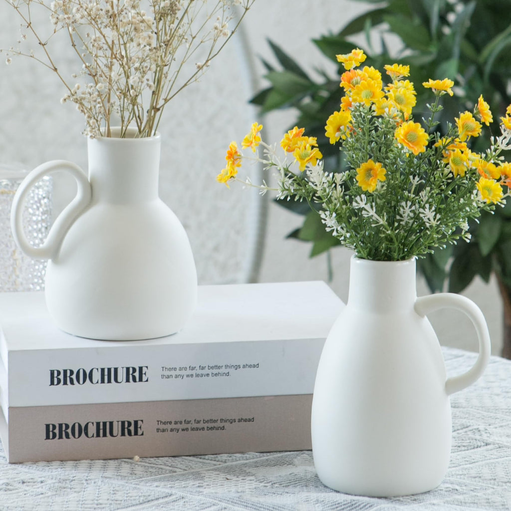 Tanvecle Blue Ceramic Vase with 2 Handles, Modern Farmhouse Decor, Rustic Terracotta Pottery, Decorative Flower Vases, Clay Small Vase, Centerpiece for Dining Table - 7 Inch Tall
