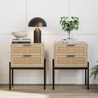 Nathan James Solace Mid Century Modern 2 Drawer Nightstand with Solid Wood Frame and Rounded Details, Raw Oak