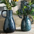 Tanvecle Blue Ceramic Vase with 2 Handles, Modern Farmhouse Decor, Rustic Terracotta Pottery, Decorative Flower Vases, Clay Small Vase, Centerpiece for Dining Table - 7 Inch Tall