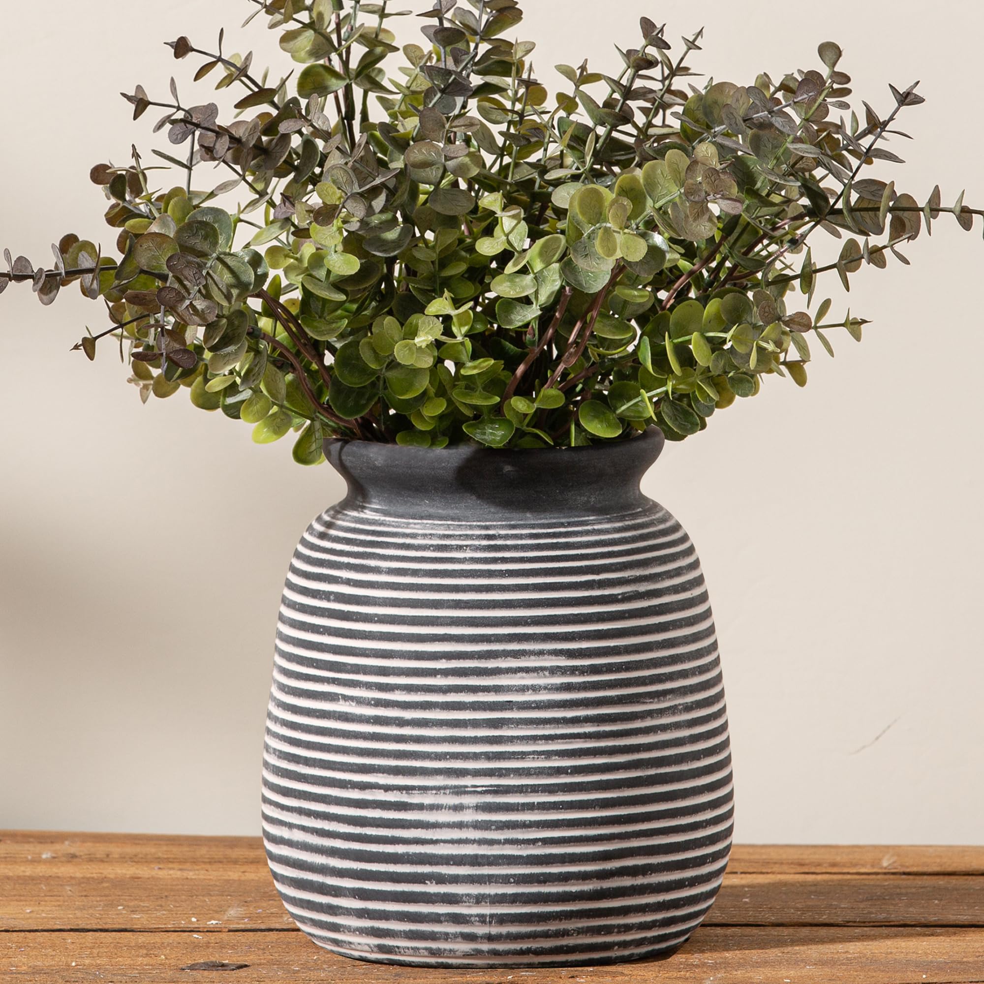 Ceramic Flower Vase, 7.48 Inch White Rustic Farmhouse Decorative Vase Pottery Wide-Mouth Vases for Home Decor Table Living Room Entryway Mantel Bookshelf Bedroom Bathroom Kitchen