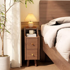 Narrow Nightstand with 2 Drawers,Walnut Nightstand,Bedside Table,Solid Wood Modern Bedside Table for Bedroom,Study,Toilet