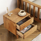 Solid Oak Wood Nightstand, Bedside Table with 2 Drawer, Mid-Century Luxury Night Stand, Modern Sofa Side End Table, Farmhouse Wooden Night Stand Bedside Table for Bedroom, Easy Assembly, Natural Color