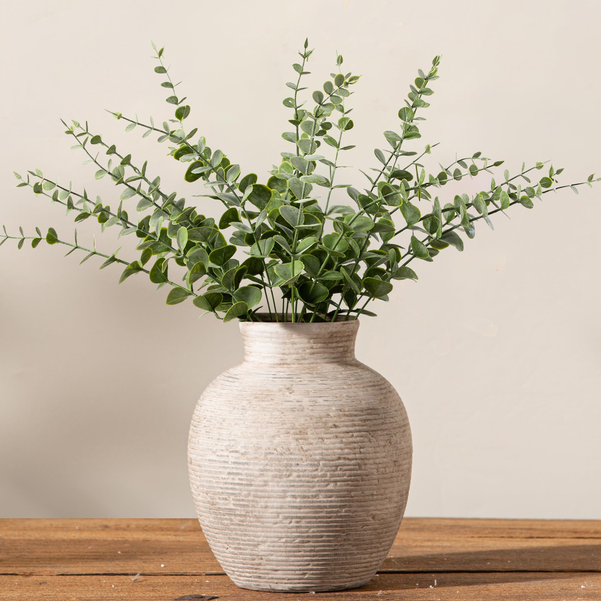 Vanselia Ceramic Flower Vase Home Decor - Farmhouse Table Vases Rustic Vintage Living Room Kitchen Bedroom Decorations for House Book Shelf Office Coffee Desk Dining Fireplace (7.4" Rustic)