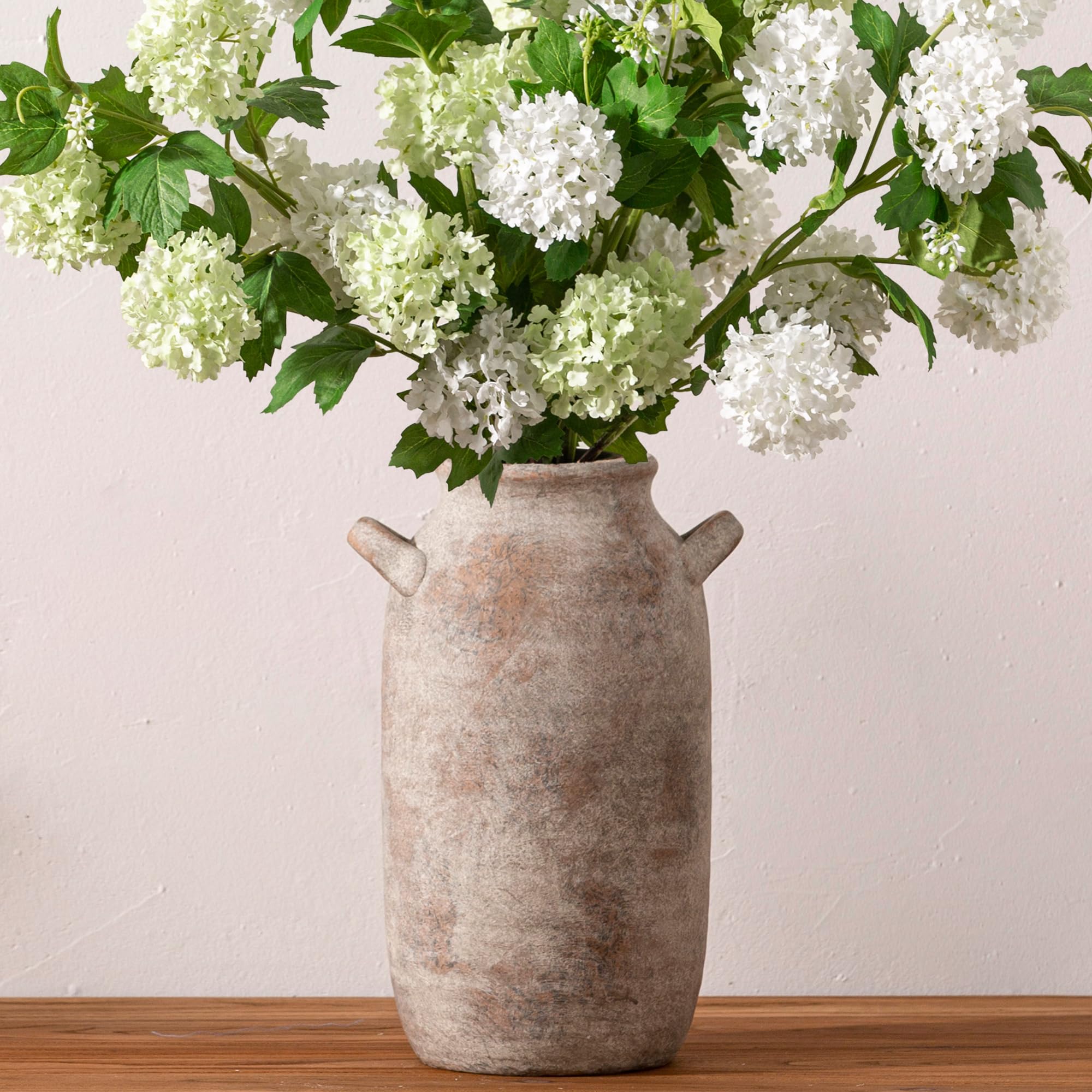 Vanselia Ceramic Flower Vase Home Decor - Farmhouse Table Vases with Handle Living Room Decoration Vintage Decorative Aesthetic for Shelf Coffee Dining Desk House Bookshelf Fireplace (7.1" Retro)