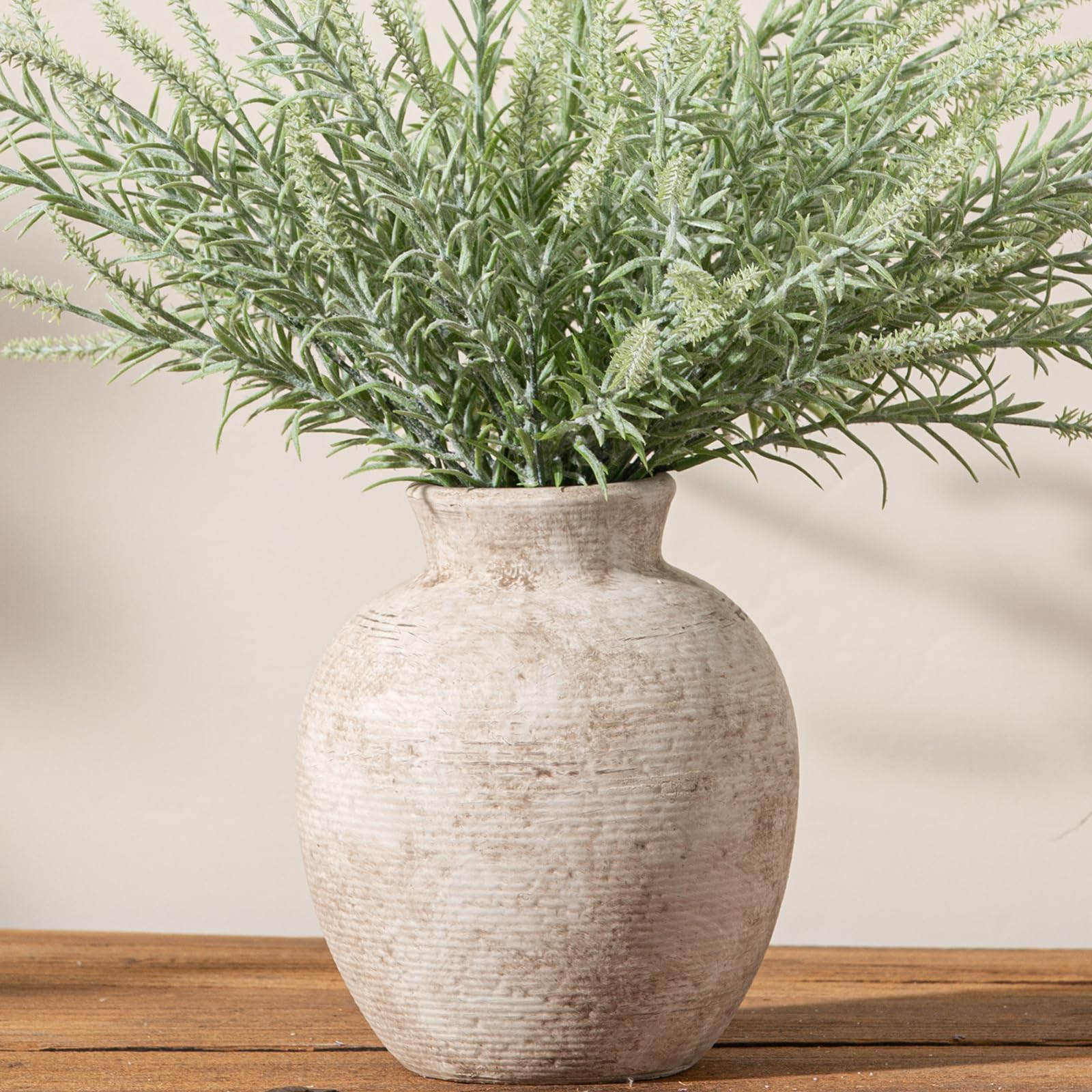 Vanselia Ceramic Flower Vase Home Decor - Farmhouse Table Vases Rustic Vintage Living Room Kitchen Bedroom Decorations for House Book Shelf Office Coffee Desk Dining Fireplace (7.4" Rustic)