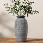 Ceramic Flower Vase, 7.48 Inch White Rustic Farmhouse Decorative Vase Pottery Wide-Mouth Vases for Home Decor Table Living Room Entryway Mantel Bookshelf Bedroom Bathroom Kitchen
