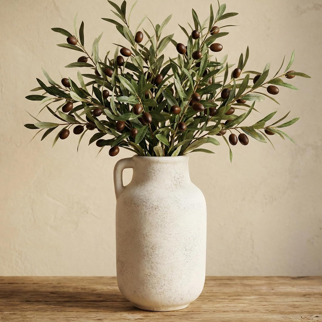 Ceramic Vase for Home Decor - 9.53 Inch Large White Farmhouse Vase, Rustic Handmade Flower Vase for Table Centerpiece, Living Room Shelf, Kitchen & Wedding Decor