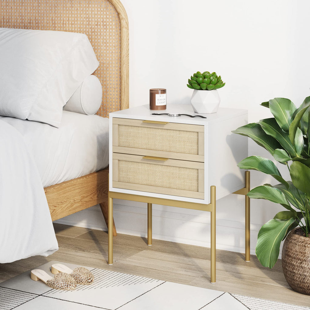 Nathan James Solace Mid Century Modern 2 Drawer Nightstand with Solid Wood Frame and Rounded Details, Raw Oak