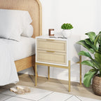 Nathan James Solace Mid Century Modern 2 Drawer Nightstand with Solid Wood Frame and Rounded Details, Raw Oak