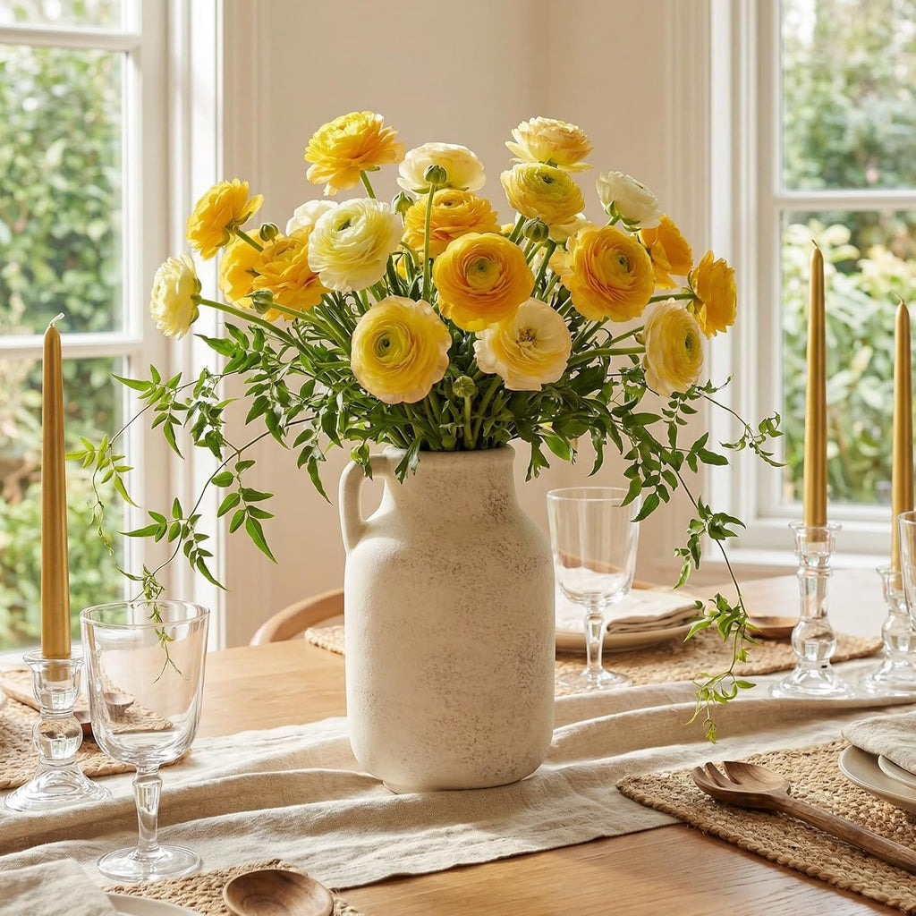 Ceramic Vase for Home Decor - 9.53 Inch Large White Farmhouse Vase, Rustic Handmade Flower Vase for Table Centerpiece, Living Room Shelf, Kitchen & Wedding Decor
