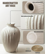 Handmade Ceramic Decorative Vase – Warm White Rustic Textured 10.4” Round Vase with Irregular Waves and Weathered Stone Finish for Home, Office, Farmhouse Decor