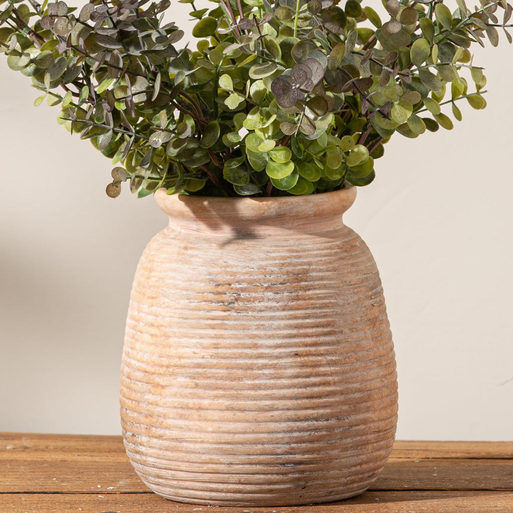 Ceramic Flower Vase, 7.48 Inch White Rustic Farmhouse Decorative Vase Pottery Wide-Mouth Vases for Home Decor Table Living Room Entryway Mantel Bookshelf Bedroom Bathroom Kitchen