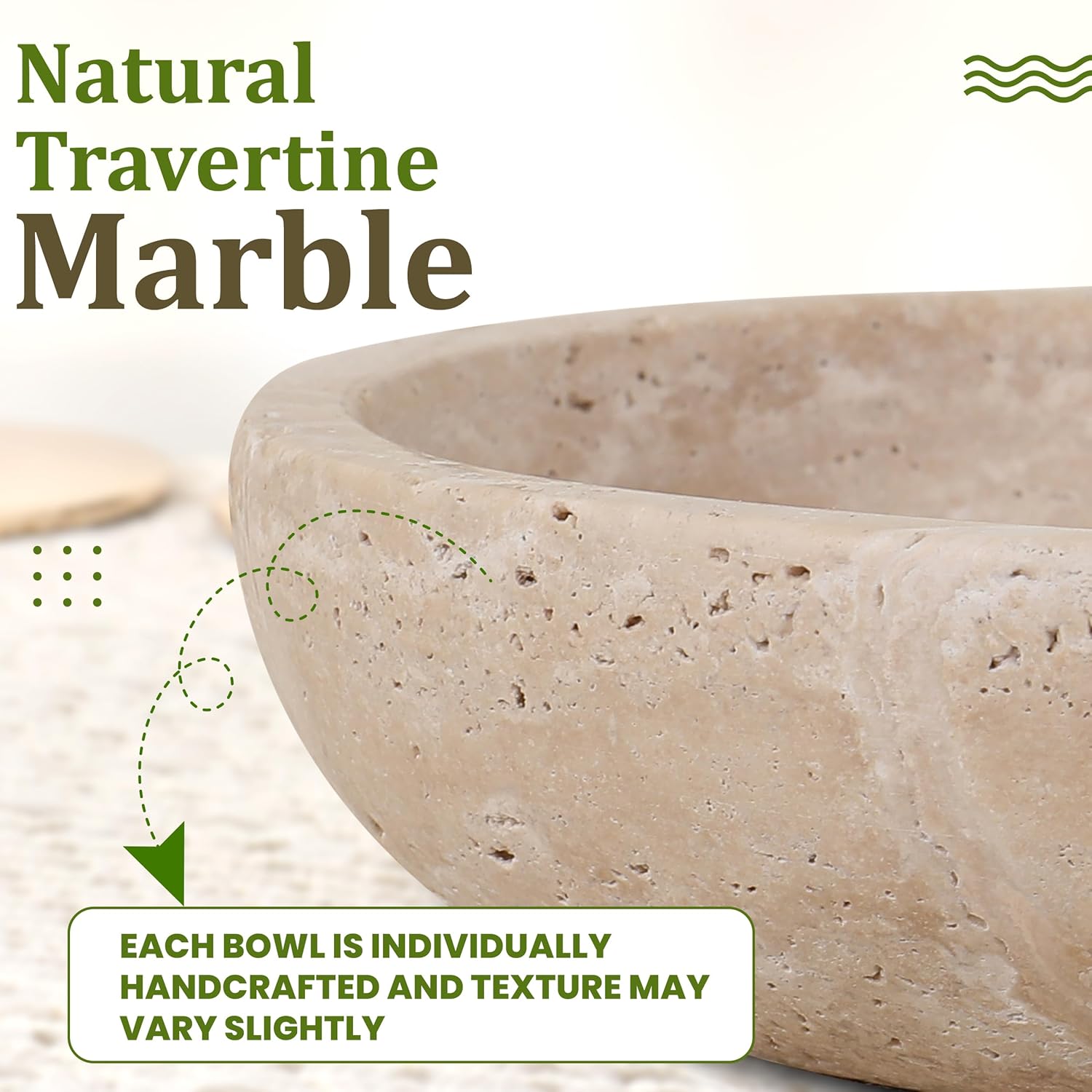 FNTSTICGOODS Travertine Decorative Bowl - 7.8” Diameter & 2” Height - Key Bowl for Entryway Table - Travertine - Organic Modern Centerpiece - Beige/Natural